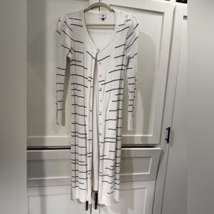 CAbi White Ribbed Knit Dashes Sweater